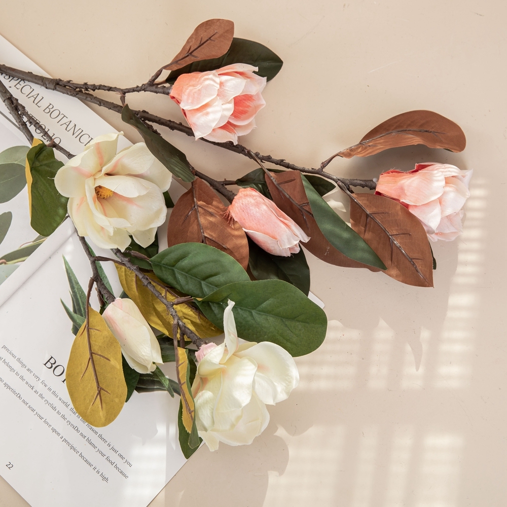 DY1-1131 New Design Artificial Flowers Magnolia White Silk Flower Branches For Wedding Supplies