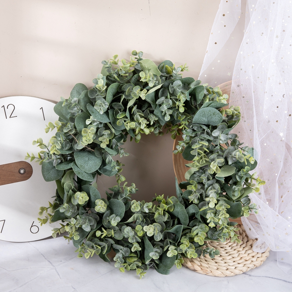 CF01131 New Design Artificial Plastic Green Eucalyptus Wreath for Home Wedding Wall Decor