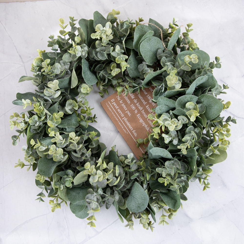 CF01131 New Design Artificial Plastic Green Eucalyptus Wreath for Home Wedding Wall Decor