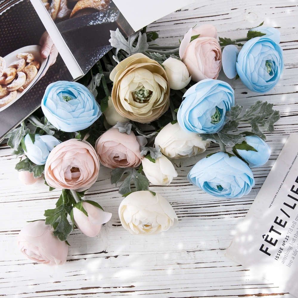 New Flower Ranunculus weeding Silk Artificial for table decoration GF15636