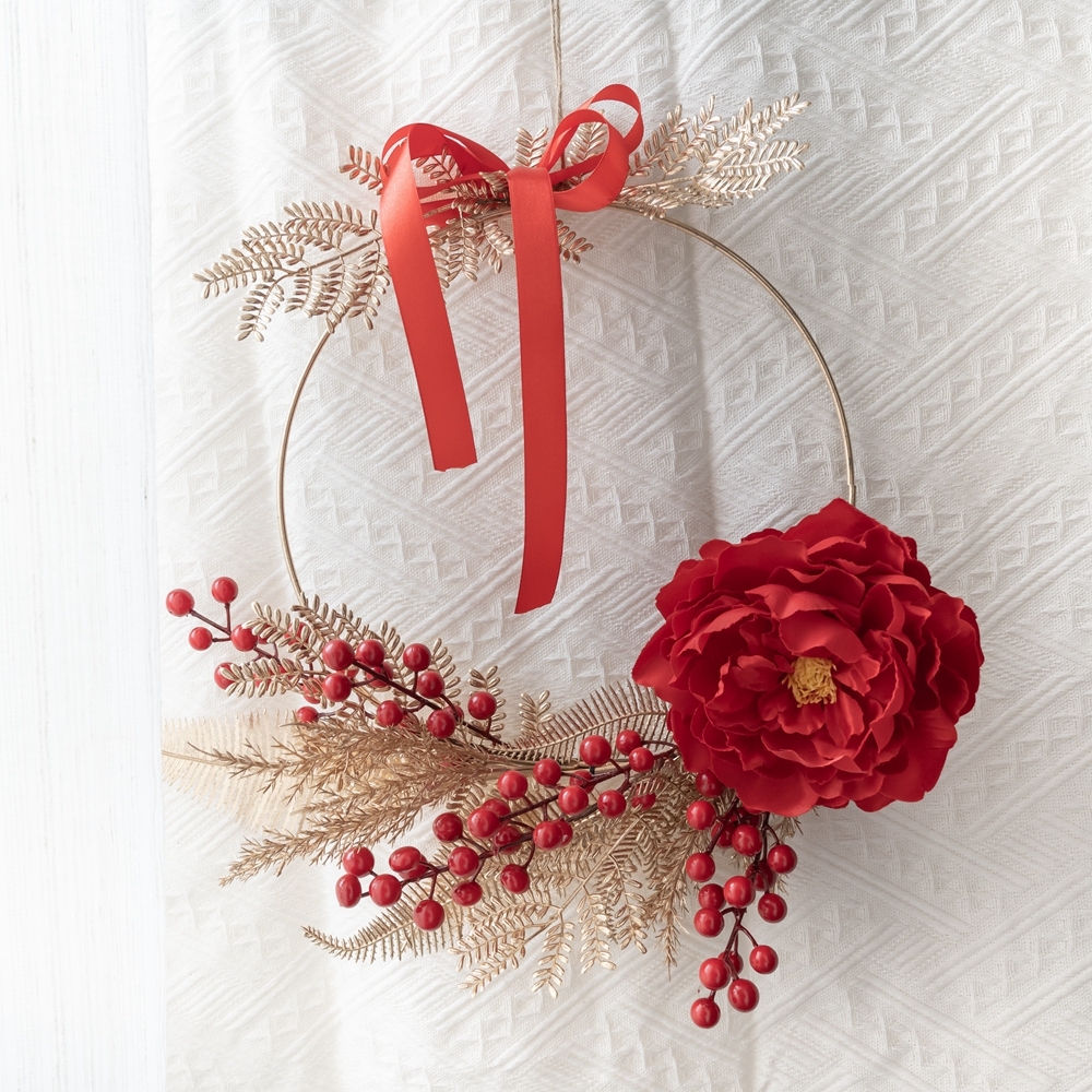 CF01051 Artificial Berry Peony Wreath Wall Hanging New Design Christmas Picks Festive Decorations