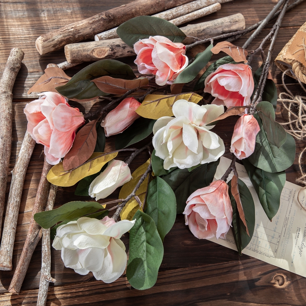 DY1-1131 New Design Artificial Flowers Magnolia White Silk Flower Branches For Wedding Supplies