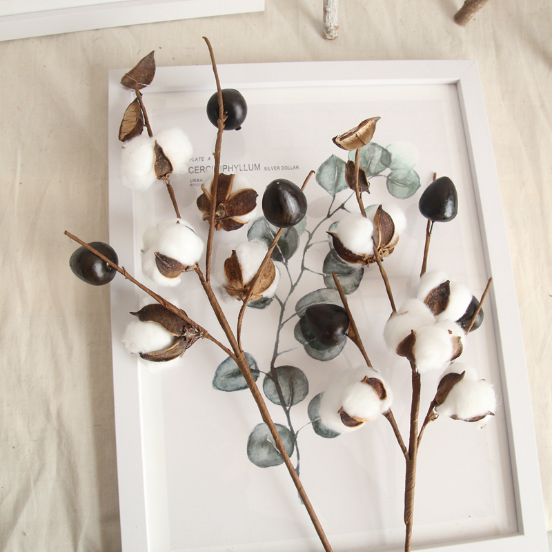 MW61182 Cheap Natural Five Heads Cotton Silk Material Branches/Stems For Wedding Centerpieces