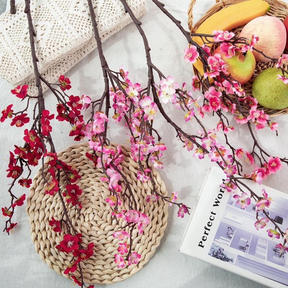 MW38960 Artificial Plum Blossom Wintersweet Long Stem Plastic Flowers Home Hotel Office Wedding Party Garden Decor 27.6'' High