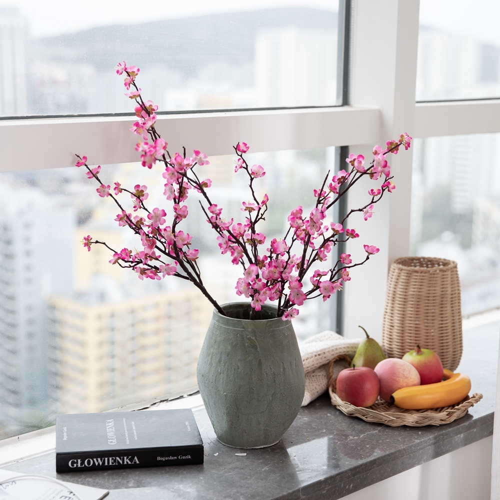 MW38960 Artificial Plum Blossom Wintersweet Long Stem Plastic Flowers Home Hotel Office Wedding Party Garden Decor 27.6'' High