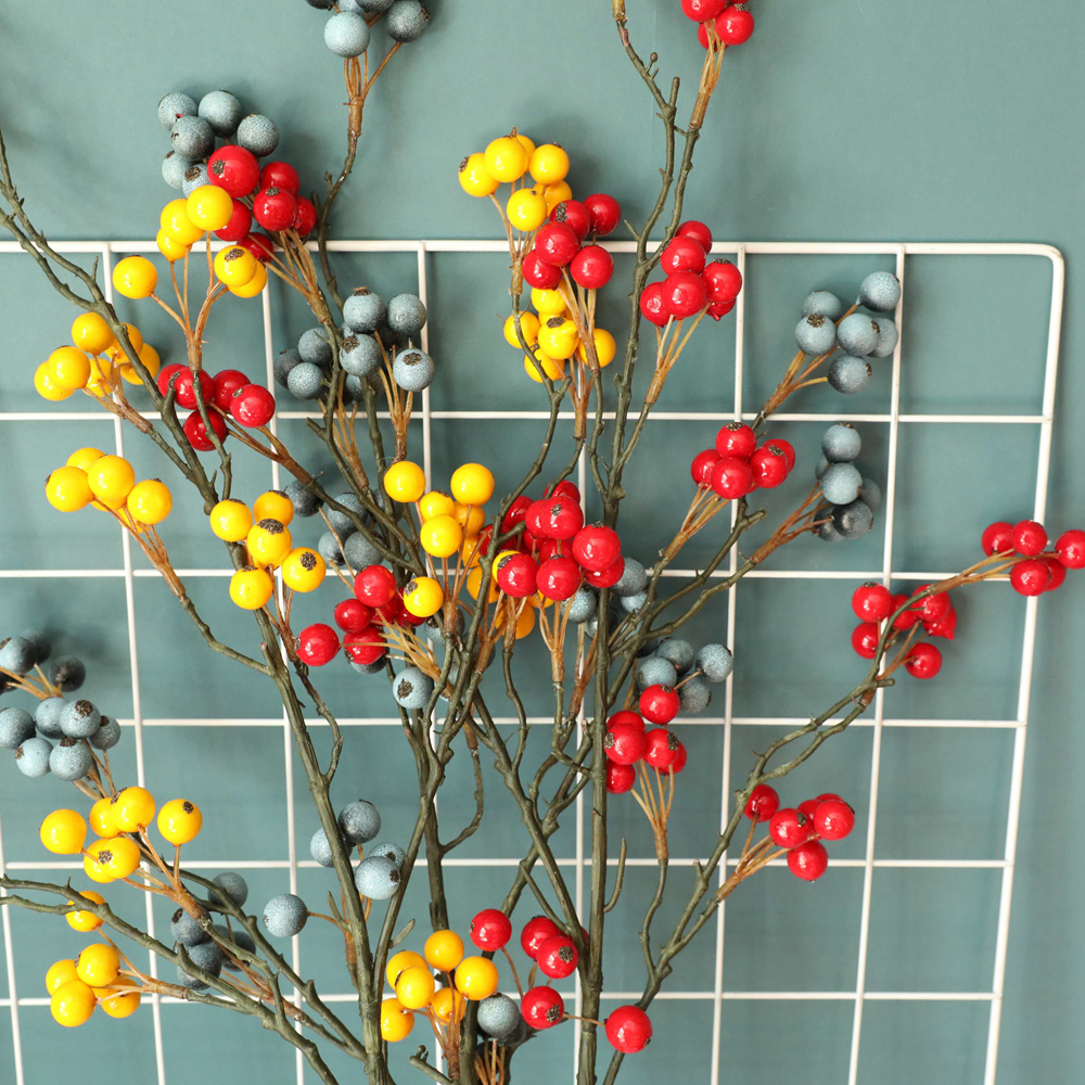 MW76601 Factory Direct Sale Artificial Christmas Berry Branch Foam Artificial Red Berries Stem For Flower Wall Backdrop