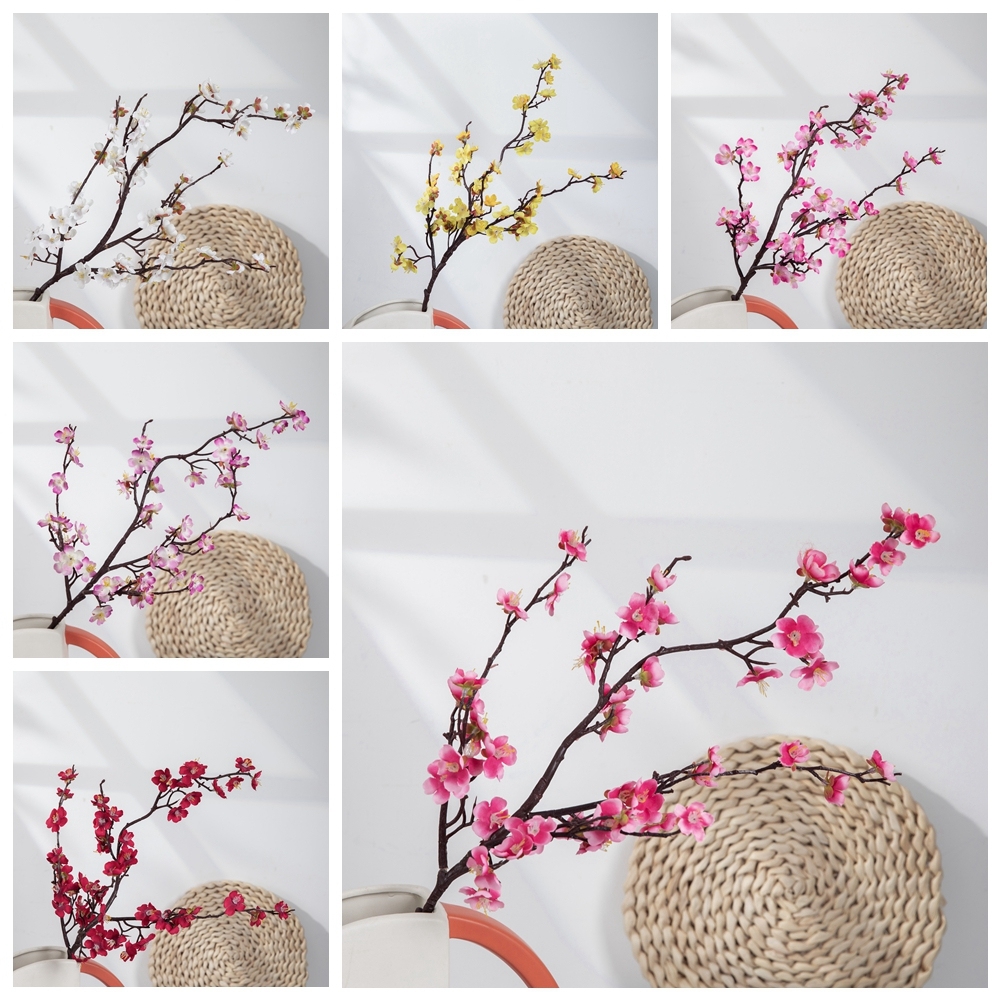 MW38960 Artificial Plum Blossom Wintersweet Long Stem Plastic Flowers Home Hotel Office Wedding Party Garden Decor 27.6'' High