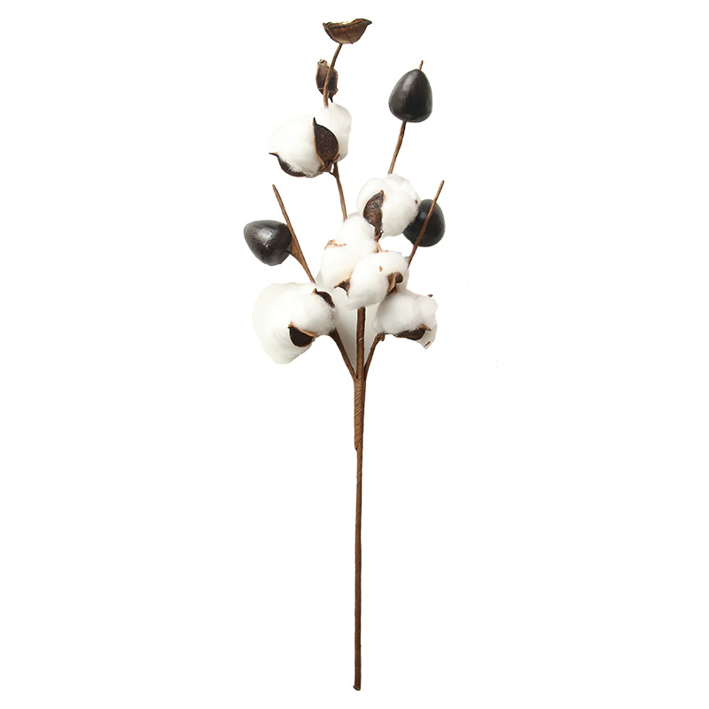 MW61182 Cheap Natural Five Heads Cotton Silk Material Branches/Stems For Wedding Centerpieces