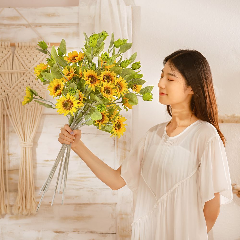 YC1057 Factory Direct Sale Artificial Flower White Sunflower For Christmas Decoration