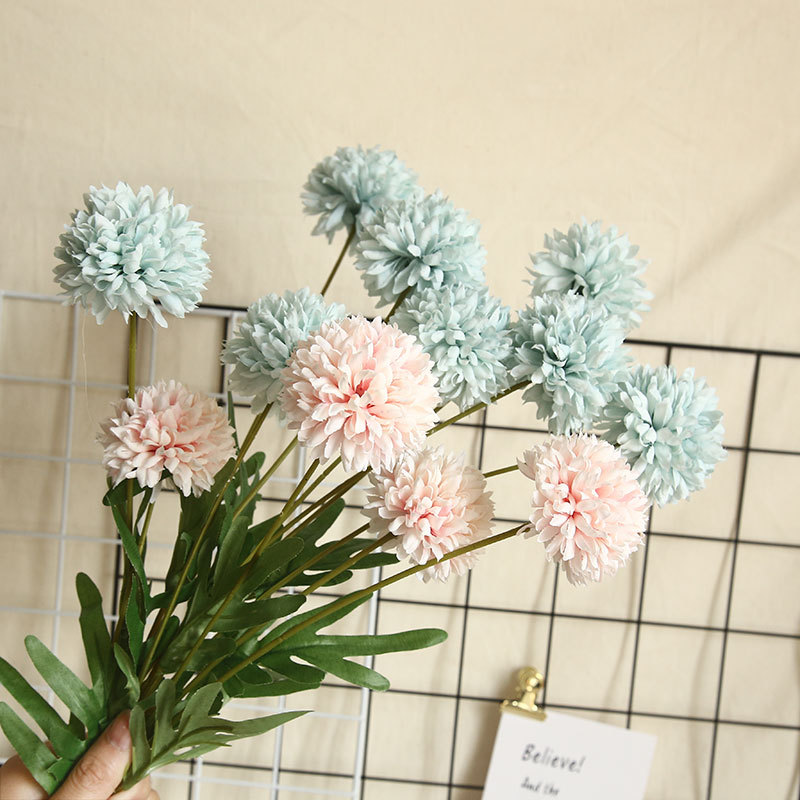 MW15191 New Design Artificial Pom Pom Flower Four Heads Artifical Silk For Wedding Supplies