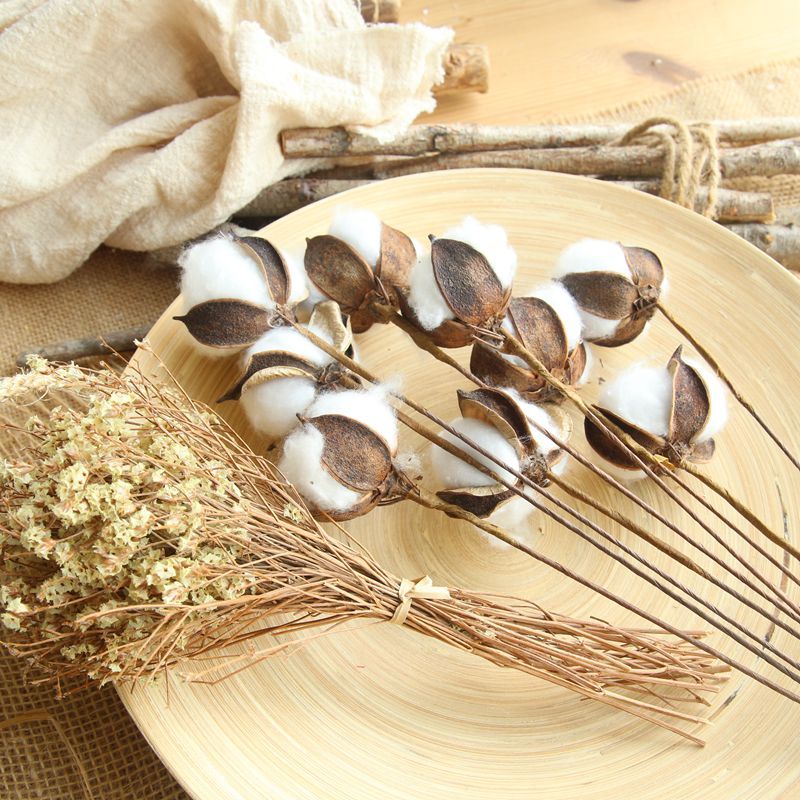 MW61101 Realistic Artificial Flower Branch Natural Single Cotton Stem For Silk Flowers