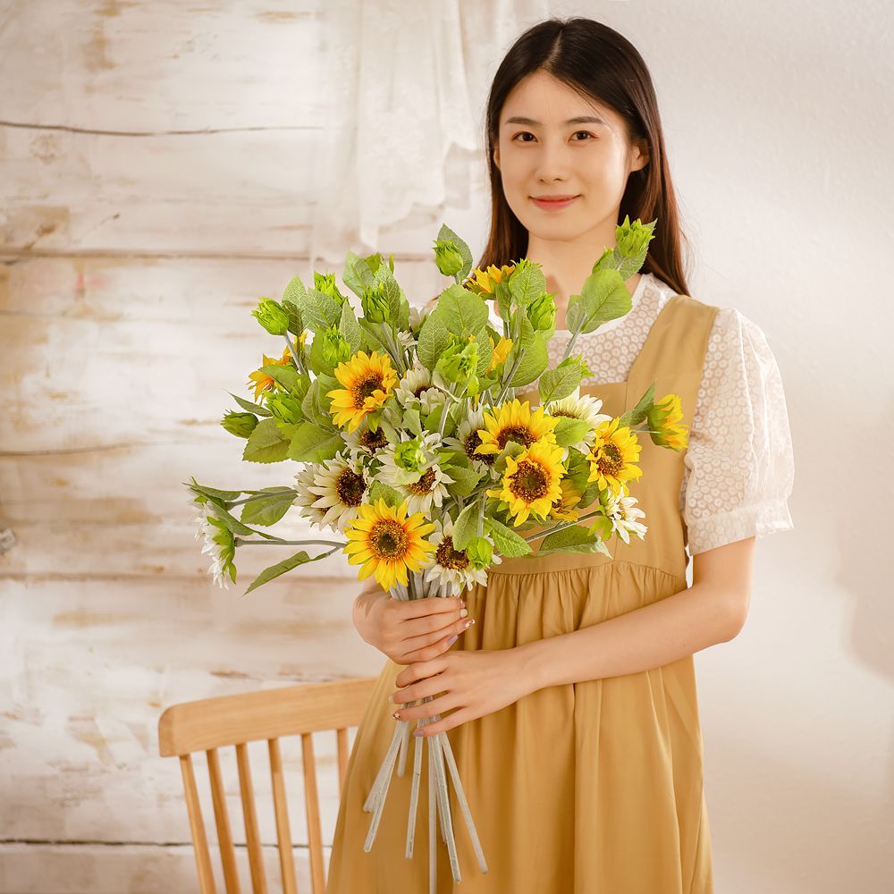 YC1057 Factory Direct Sale Artificial Flower White Sunflower For Christmas Decoration