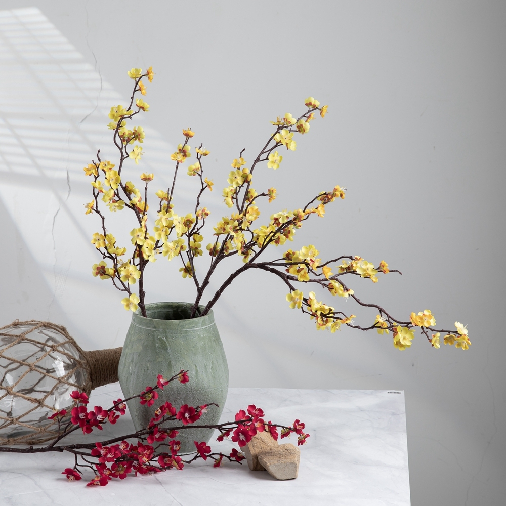MW38960 Artificial Plum Blossom Wintersweet Long Stem Plastic Flowers Home Hotel Office Wedding Party Garden Decor 27.6'' High