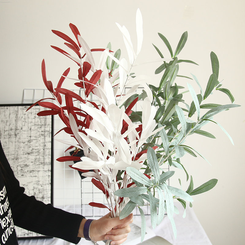 MW33955 Popular Artificial Flower Plant Fabric Green Olive Leaves Decorative Flower