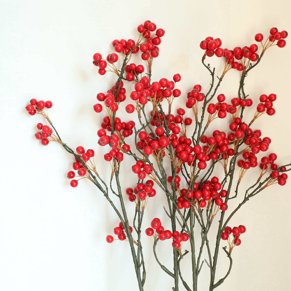 MW76601 Factory Direct Sale Artificial Christmas Berry Branch Foam Artificial Red Berries Stem For Flower Wall Backdrop