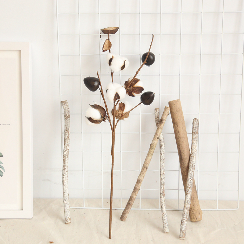 MW61182 Cheap Natural Five Heads Cotton Silk Material Branches/Stems For Wedding Centerpieces