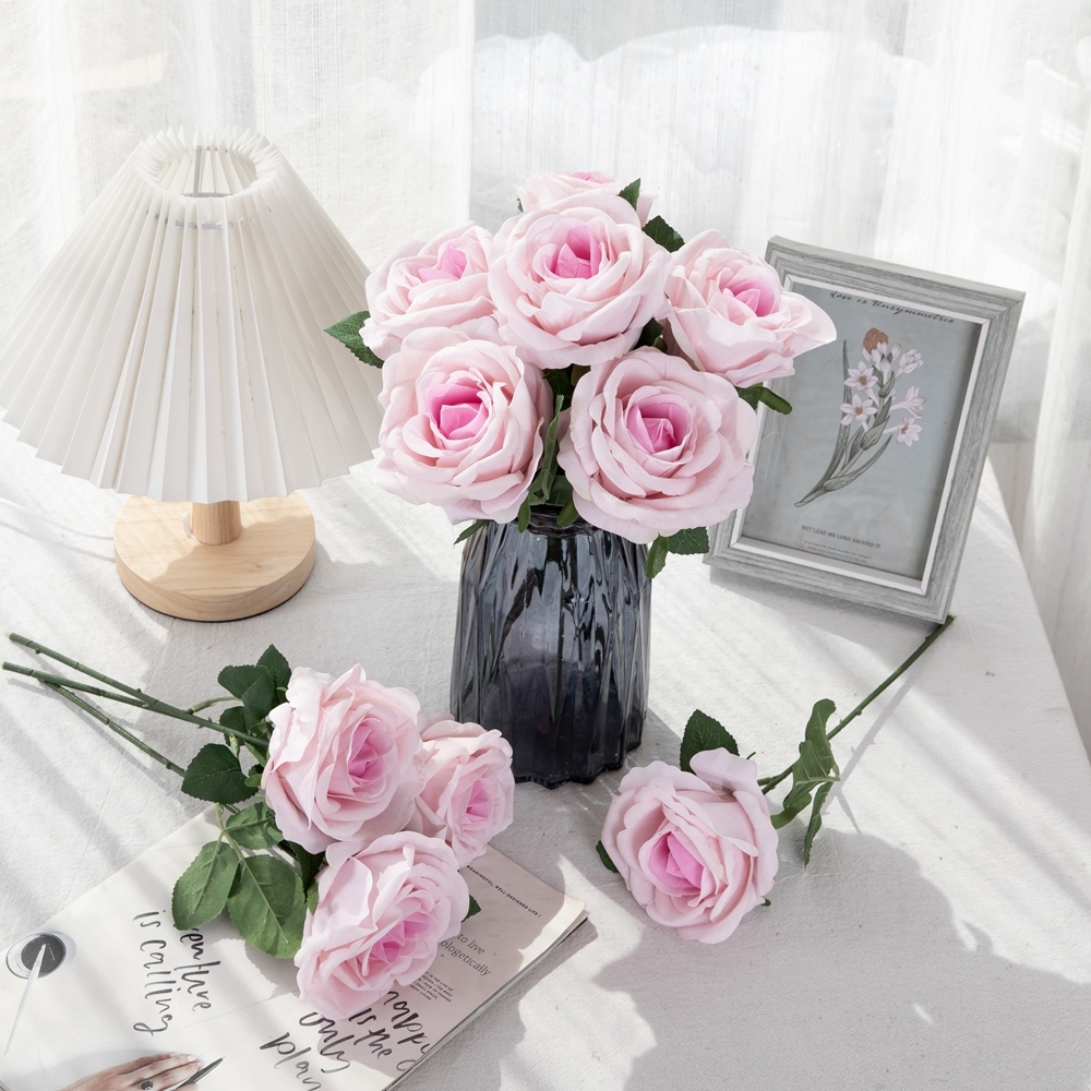 Pastoral silk rose H: 30 cm in vase artificial table flower with stem for home decoration MW99332
