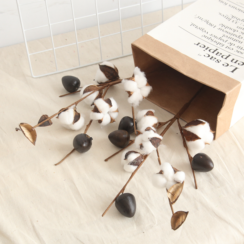 MW61182 Cheap Natural Five Heads Cotton Silk Material Branches/Stems For Wedding Centerpieces