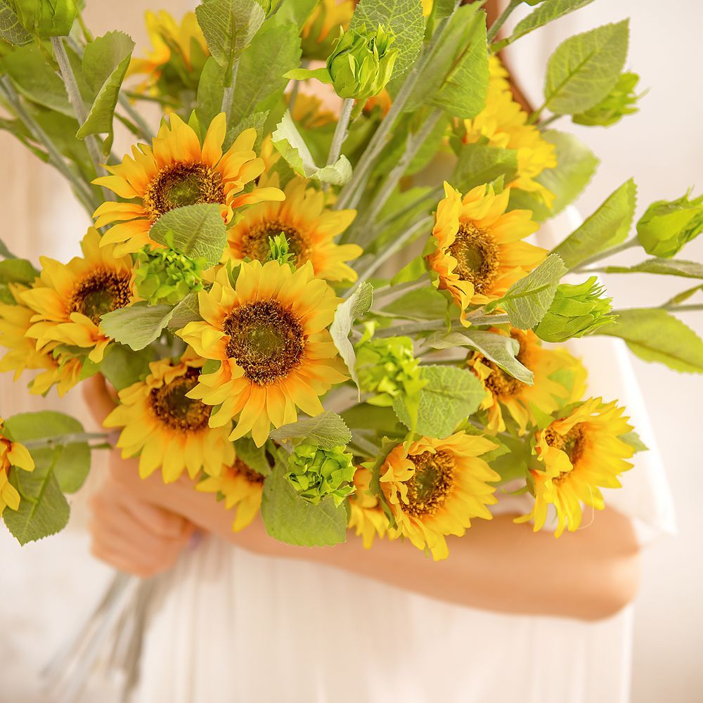YC1057 Factory Direct Sale Artificial Flower White Sunflower For Christmas Decoration