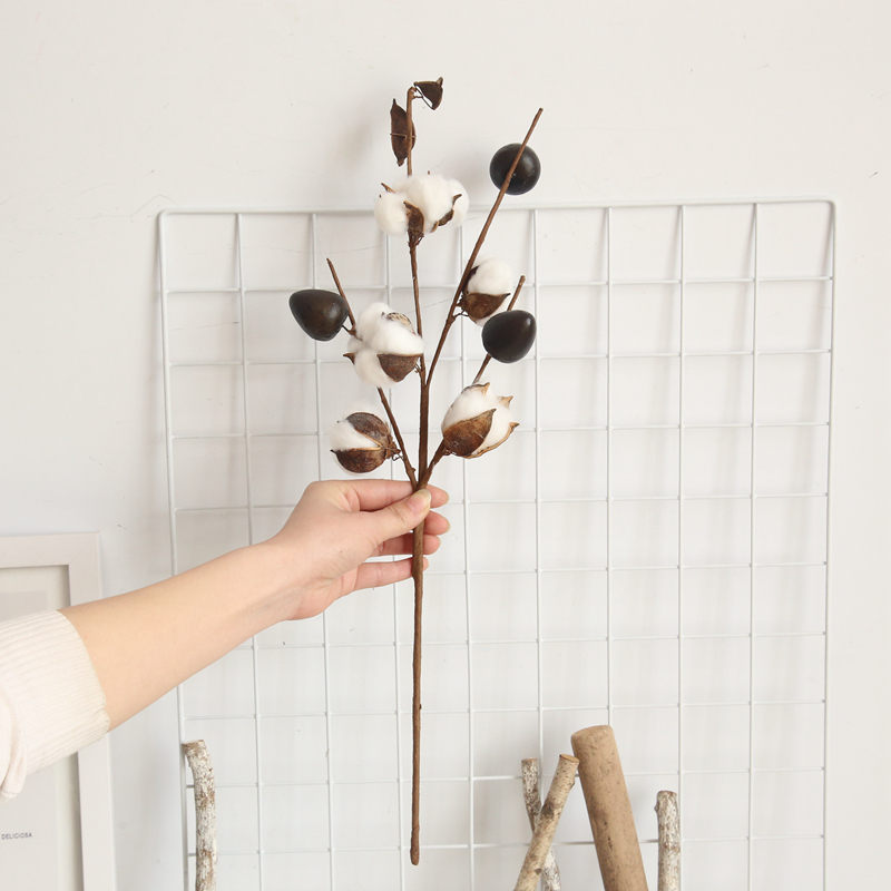 MW61182 Cheap Natural Five Heads Cotton Silk Material Branches/Stems For Wedding Centerpieces