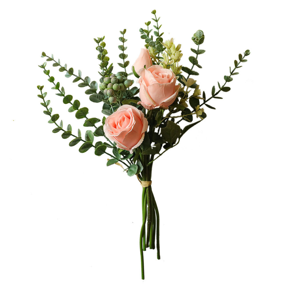 YC1052 Popular Artificial Roses Eucalyptus Simulated Flower Bouquets For Decorative Flower