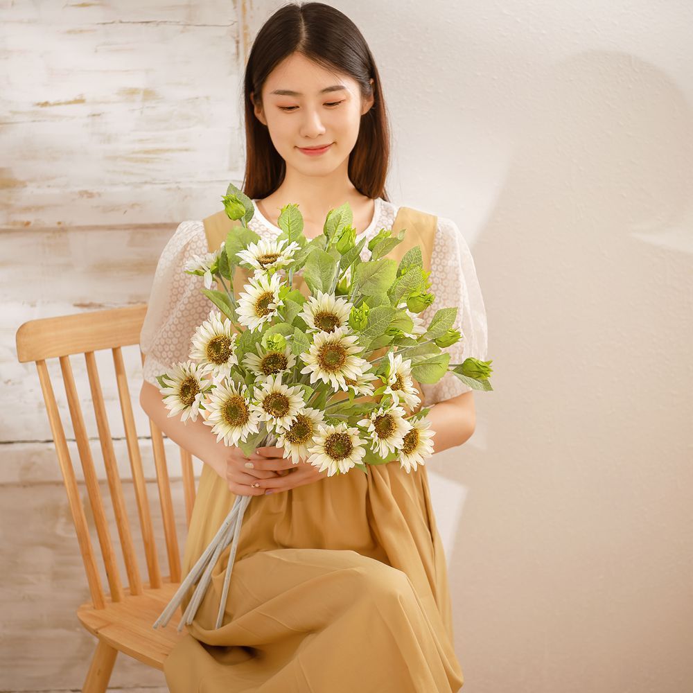 YC1057 Factory Direct Sale Artificial Flower White Sunflower For Christmas Decoration