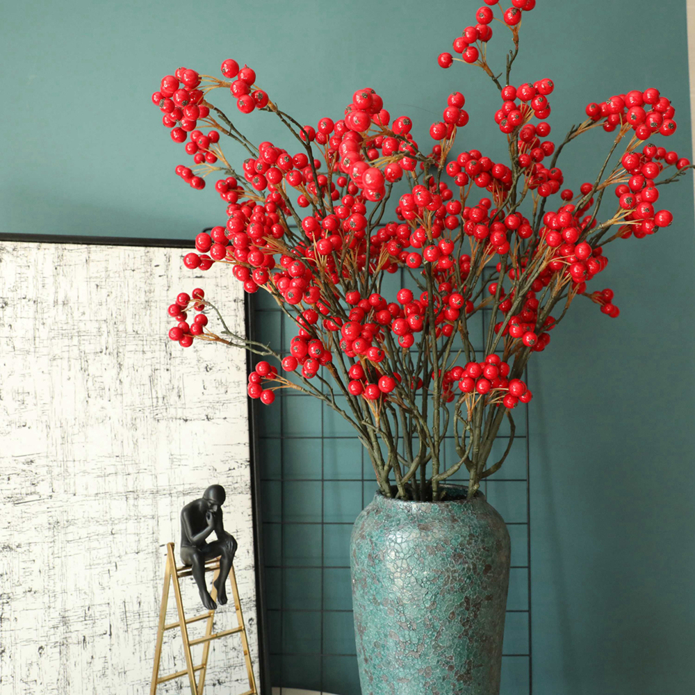MW76601 Factory Direct Sale Artificial Christmas Berry Branch Foam Artificial Red Berries Stem For Flower Wall Backdrop
