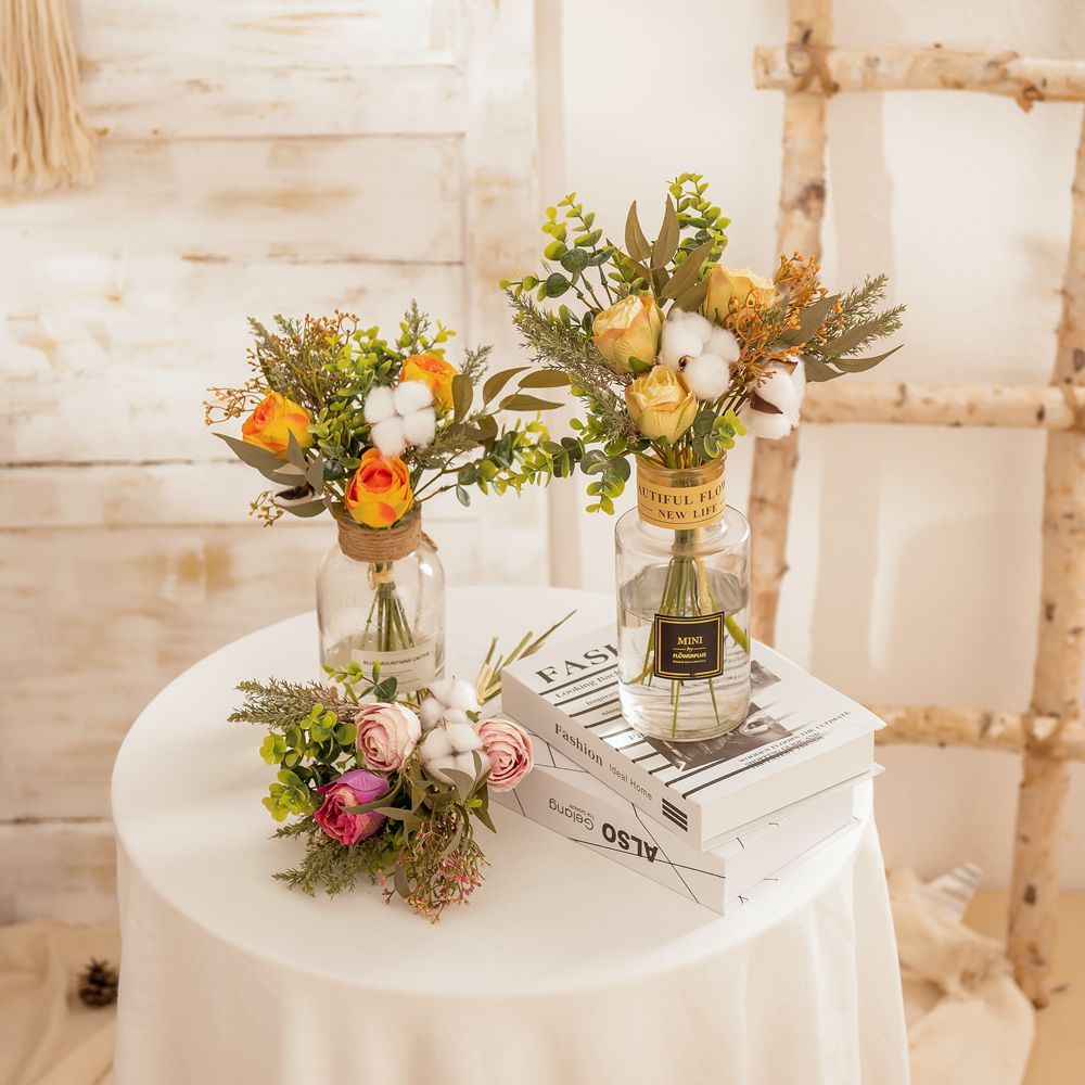 YC1043 New Design Artificial Flower Bouquet Orange Rose cotton For Decorative Flower