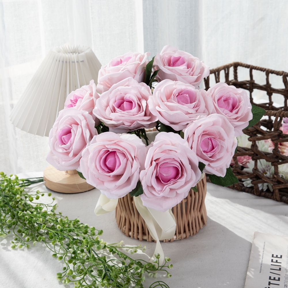 Pastoral silk rose H: 30 cm in vase artificial table flower with stem for home decoration MW99332