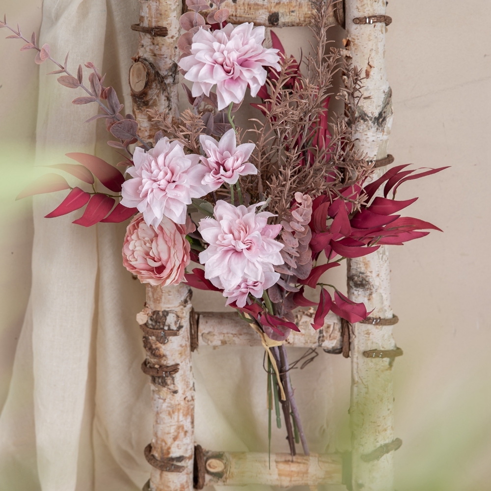 CF01279 New Style Factory Direct Sale Artificial Silk Peony Dahlia Bamboo Leaves Plastic Eucalyptus For Party Weeding Decoration