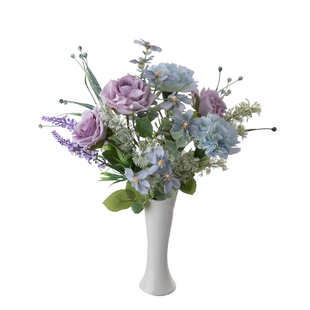CF01289 Artificial Flowers Silk Purple Rose Blue Carnation Orchid Lavender Bouquet for Wedding Centerpieces Home Party Decor