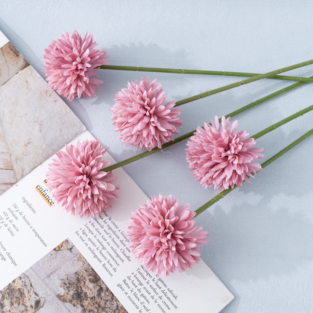 MW83116-1 Dark Pink Silk Artificial Dandelion Chrysanthemum Ball Hydrangea for Home Garden Party Wedding Decoration