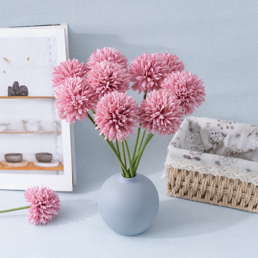 MW83116-1 Dark Pink Silk Artificial Dandelion Chrysanthemum Ball Hydrangea for Home Garden Party Wedding Decoration