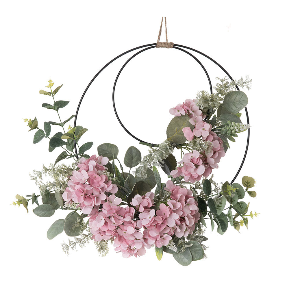CF01034 Hot Sale Artificial Hydrangea Eucalyptus Double Wreath For Silk Flowers