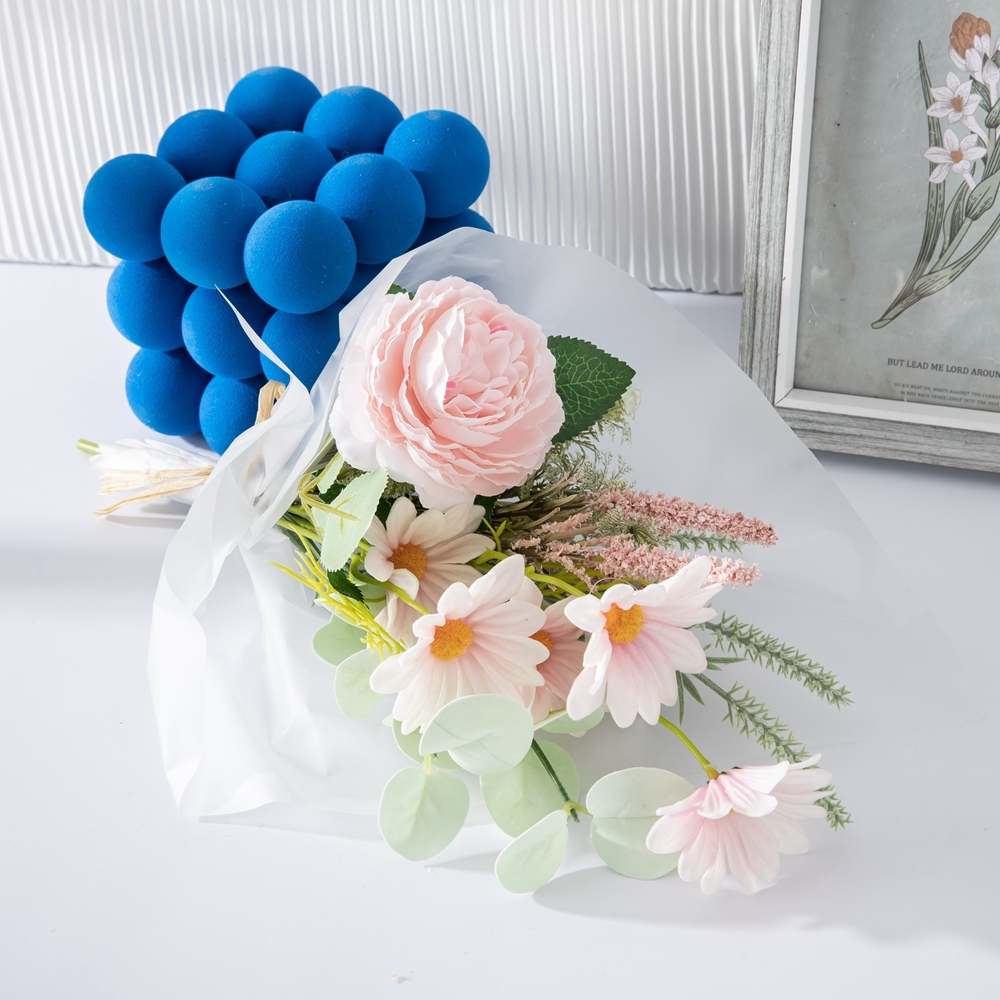 CF01228 New Design Artificial Flower Bouquet Fabric White Pink Sunflower Rose Handle for Home Party Wedding Decoration