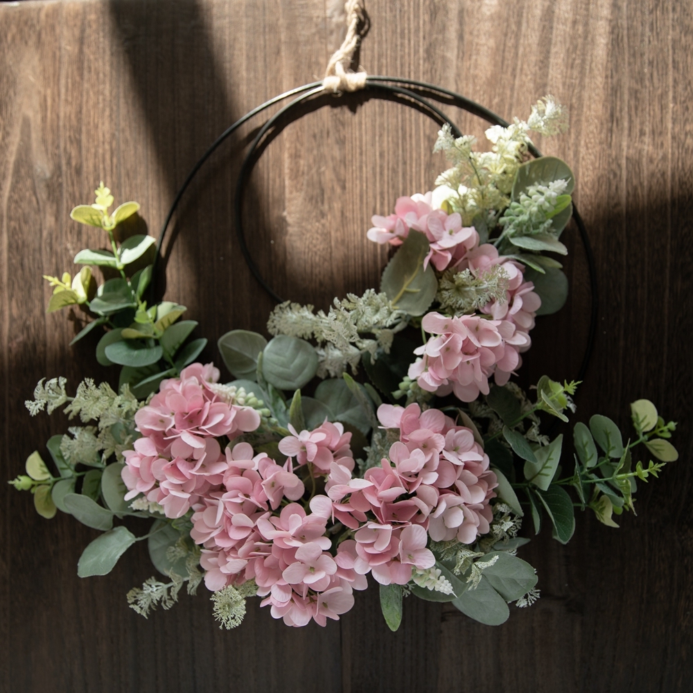 CF01034 Hot Sale Artificial Hydrangea Eucalyptus Double Wreath For Silk Flowers