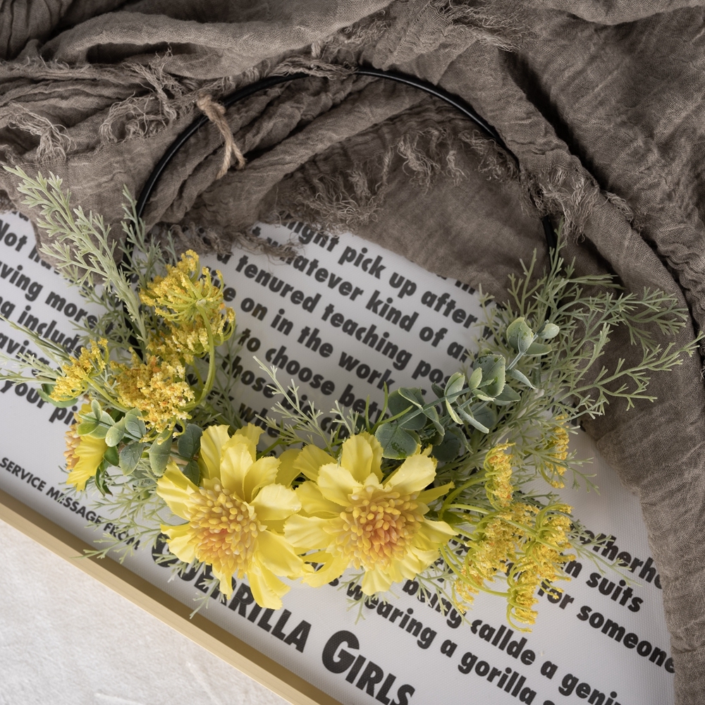 CF01080 Artificial Yellow Pinwheel Orchid Wreath New Design Flower Wall Backdrop