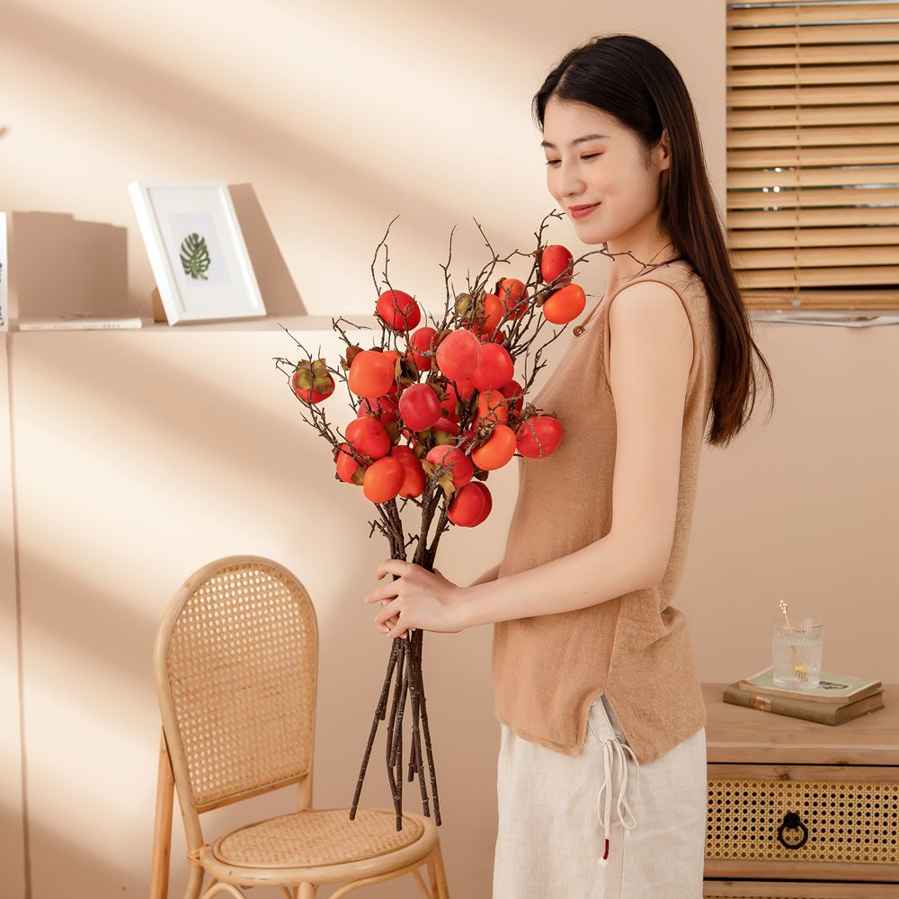 MW10890 Popular artificial flower berry Artificial Fruit Single Stem Foam Persimmon For Decorative Flower