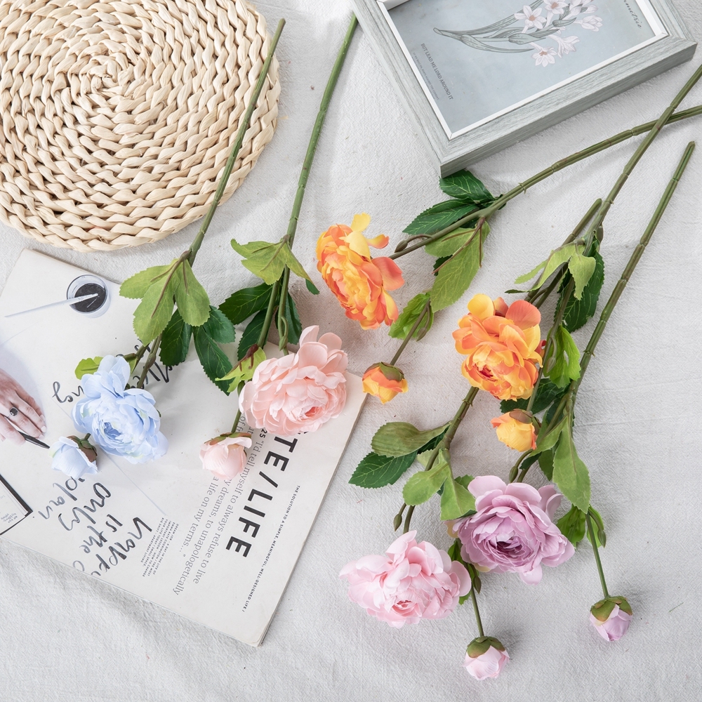 DY1-1881A Factory Direct Sale Artificial Flower Ranunculus Silk Flower Stem For Flower Wall Backdr