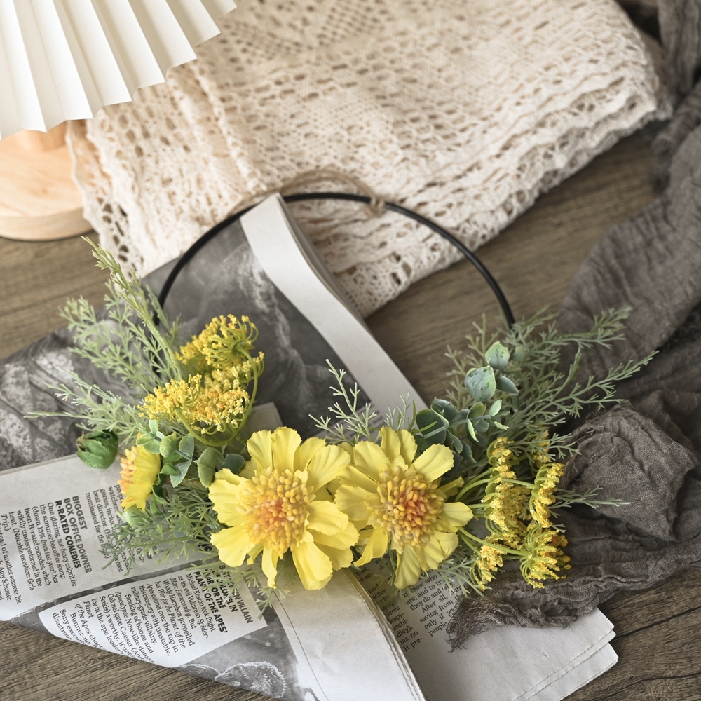 CF01080 Artificial Yellow Pinwheel Orchid Wreath New Design Flower Wall Backdrop