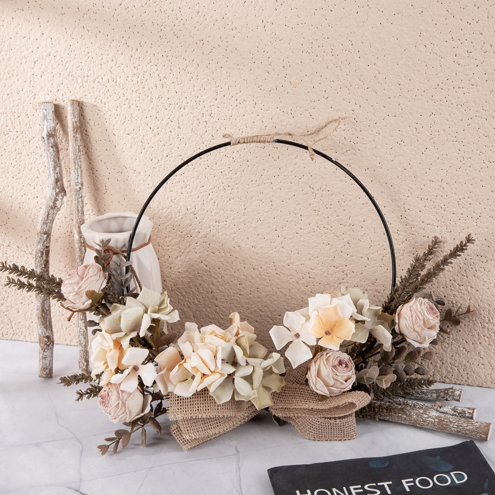 CF01234 High Quality Artificial Flower Champagne Rose Hydrangea Half Garland Wall Hanging for Home Party Wedding Wall Decor