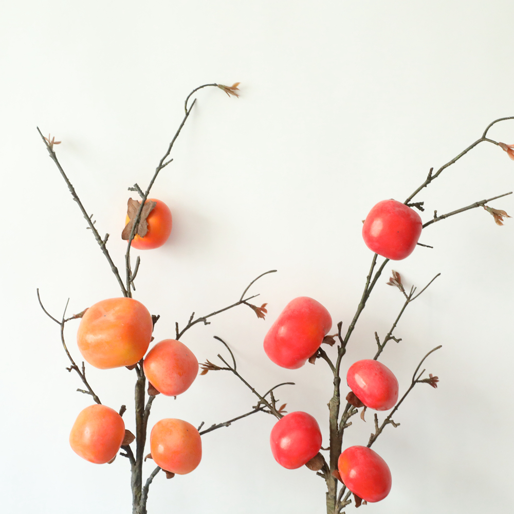MW25582 Artificial Flowers Foam Fruit 5 heads persimmon branches Holiday Decoration Wholesale in Bulk for event christmas