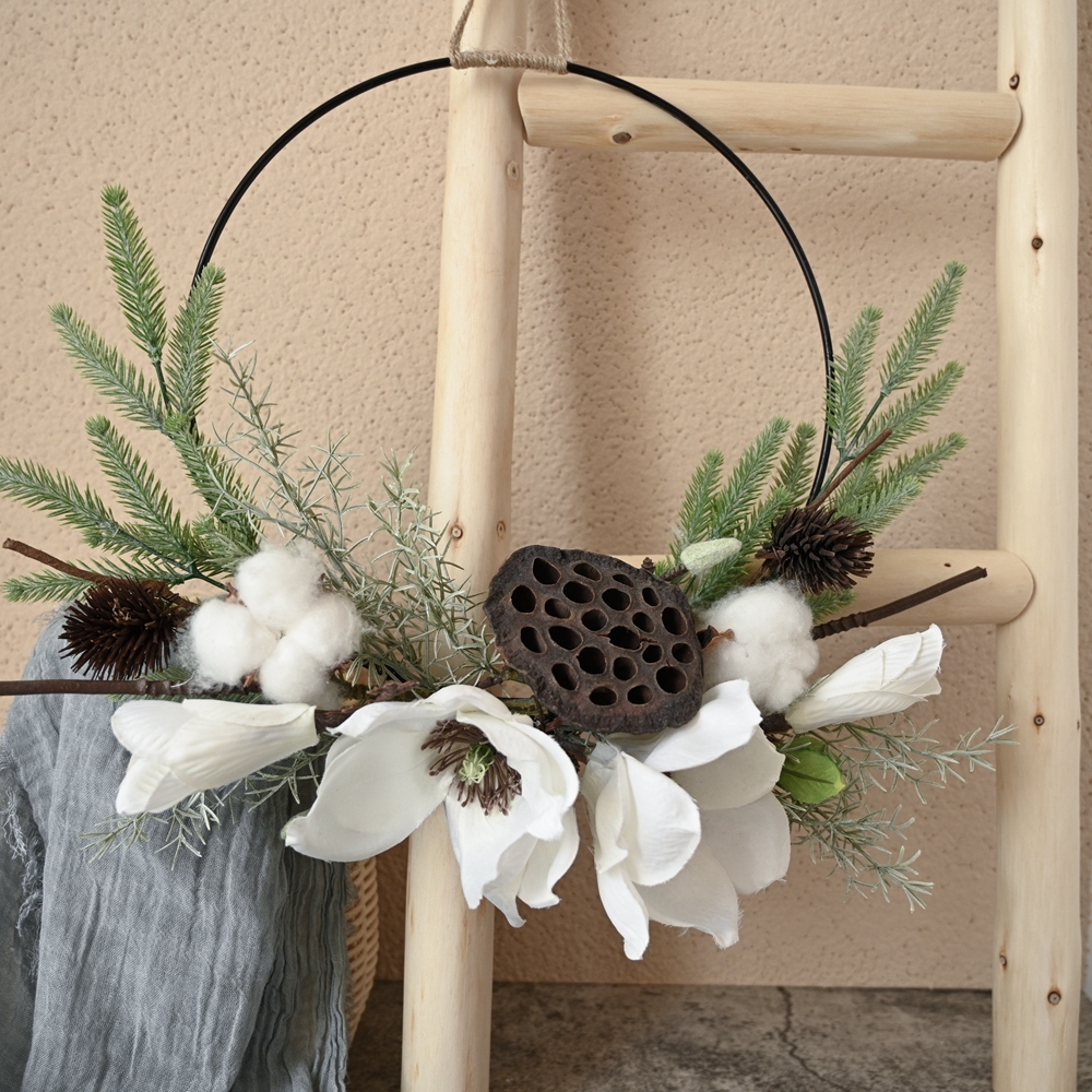 CF01044 Popular Artificial Flower wreath Magnolia pine needle lotus seedpod cotton For Wedding Decoration