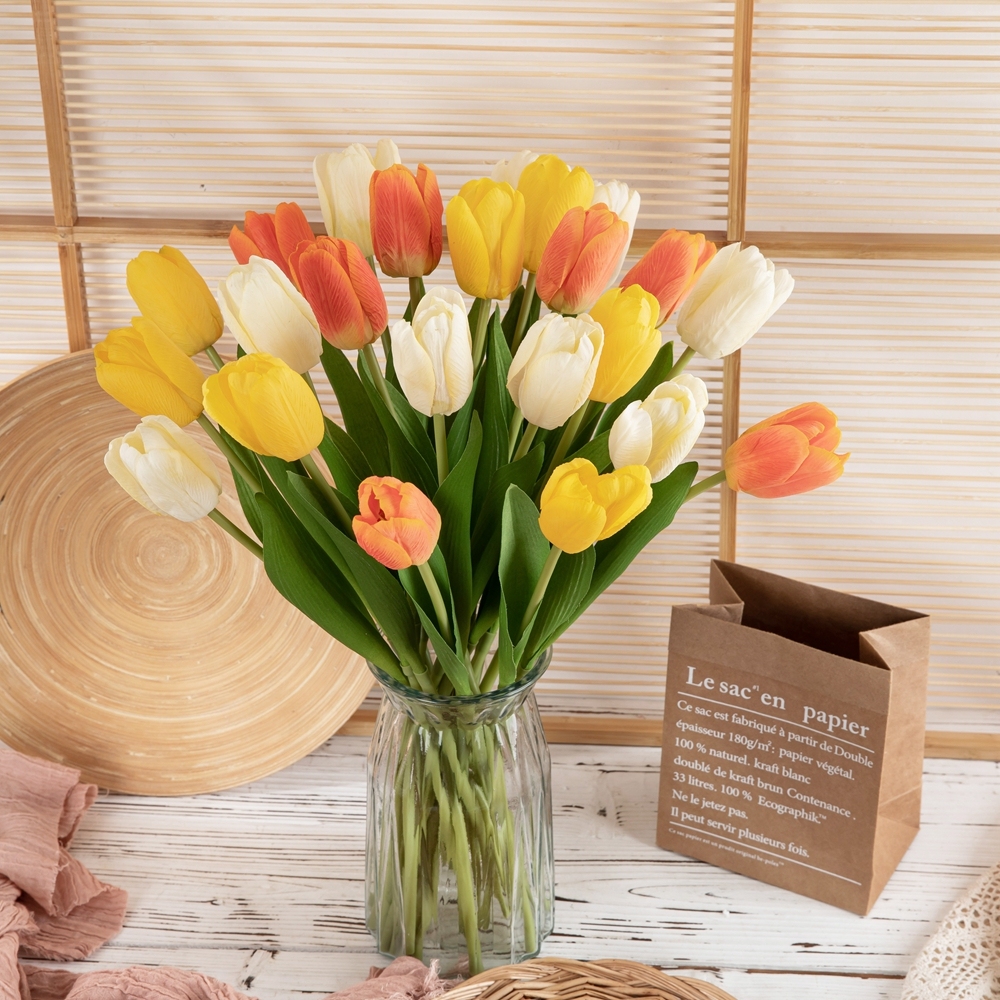 MW59901 Wholesale Plastic Real Touch Premium Tulip Flowers Artificial Decoration Manufacturers Silica Gel Tulip
