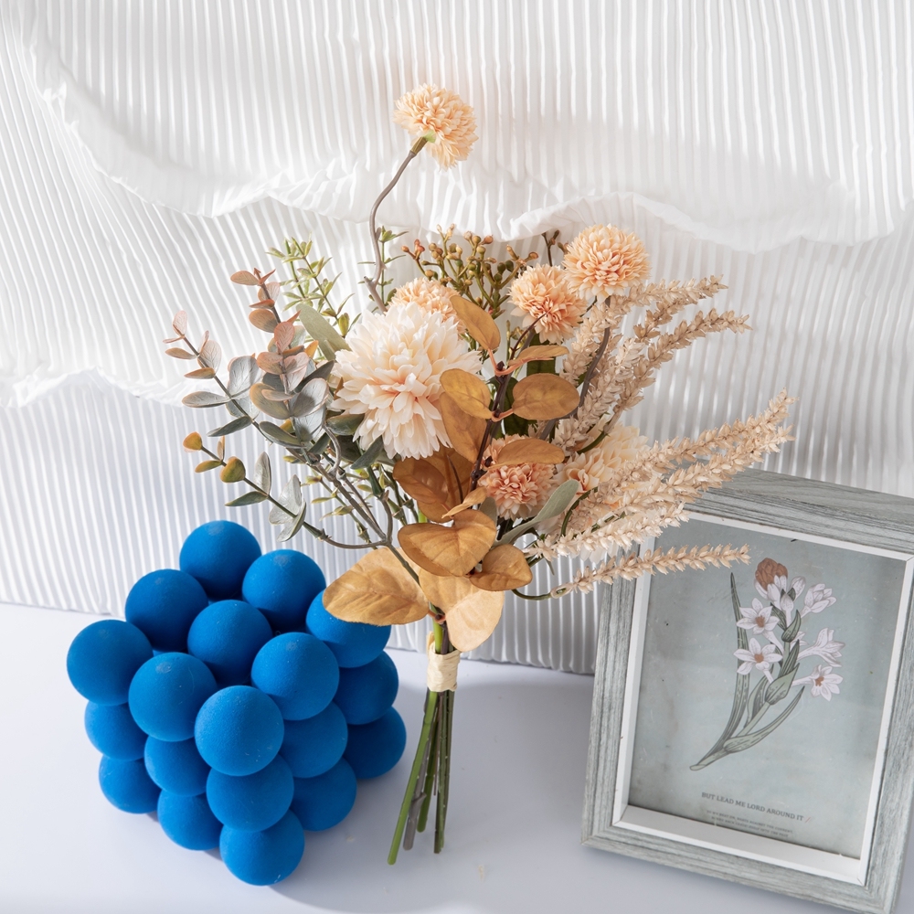 CF01221 Hot Selling Artificial Flower Bouquet Fabric Champagne Dandelion Bunch for Home Party Wedding Decoration