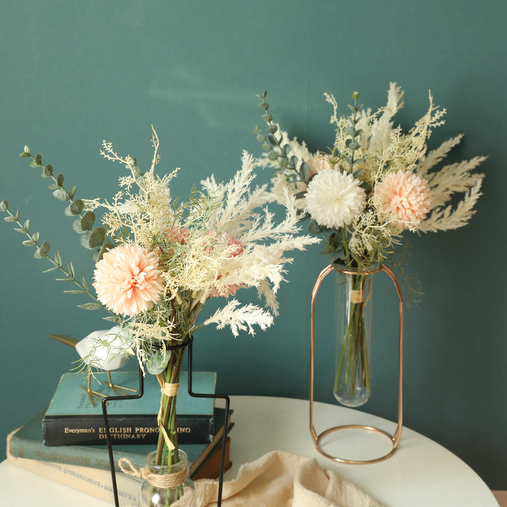 YC1002 Popular Artificial Flower Bouquet Pompom Astible Eucalyptus Artificial Silk Plastic Festive Decorations