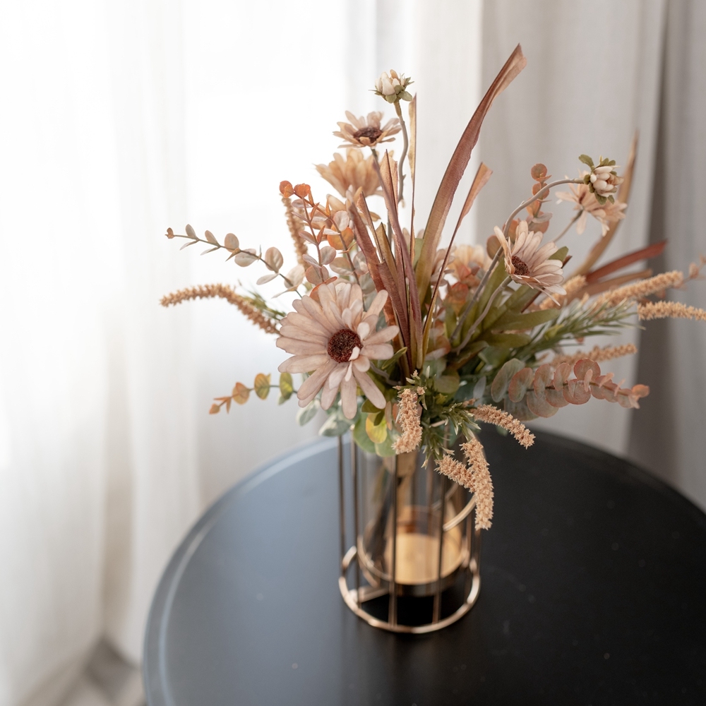 CF01024 Factory Direct Sale Artificial Flower Bouquet Chrysanthemum Eucalyptus Tail Grass For Decorative Flowers and Plants