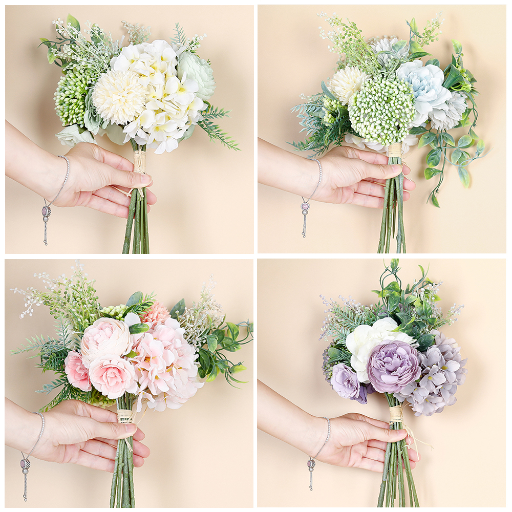 MW66781 New Design silk latex christmas ribbon Artificial Silk artificial peony bouquet flower for Garden Wedding Decoration