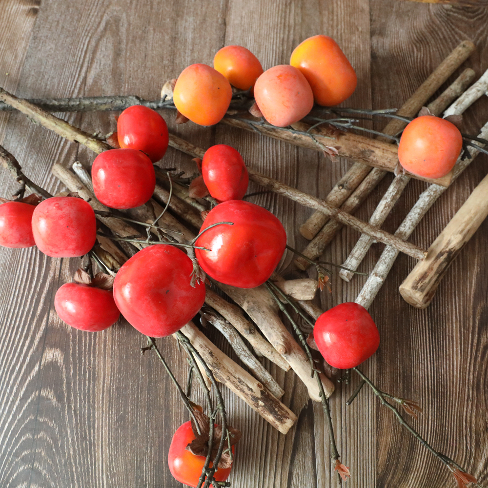 MW25582 Artificial Flowers Foam Fruit 5 heads persimmon branches Holiday Decoration Wholesale in Bulk for event christmas