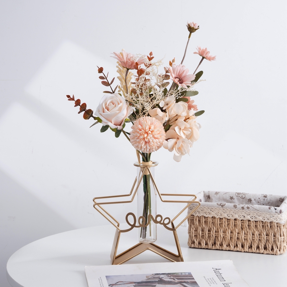 CF01306 Artificial Flowers Pink Bouquet Hydrangea Artificial Flowers Chrysanthemum Silk Flowers Artificial Coffee Table Decor